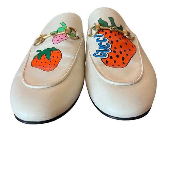 Gucci Princetown Leather Strawberry Slip on Horsebit Loafer Mules EU 38.5 US 8.5 - Picture 3 of 14